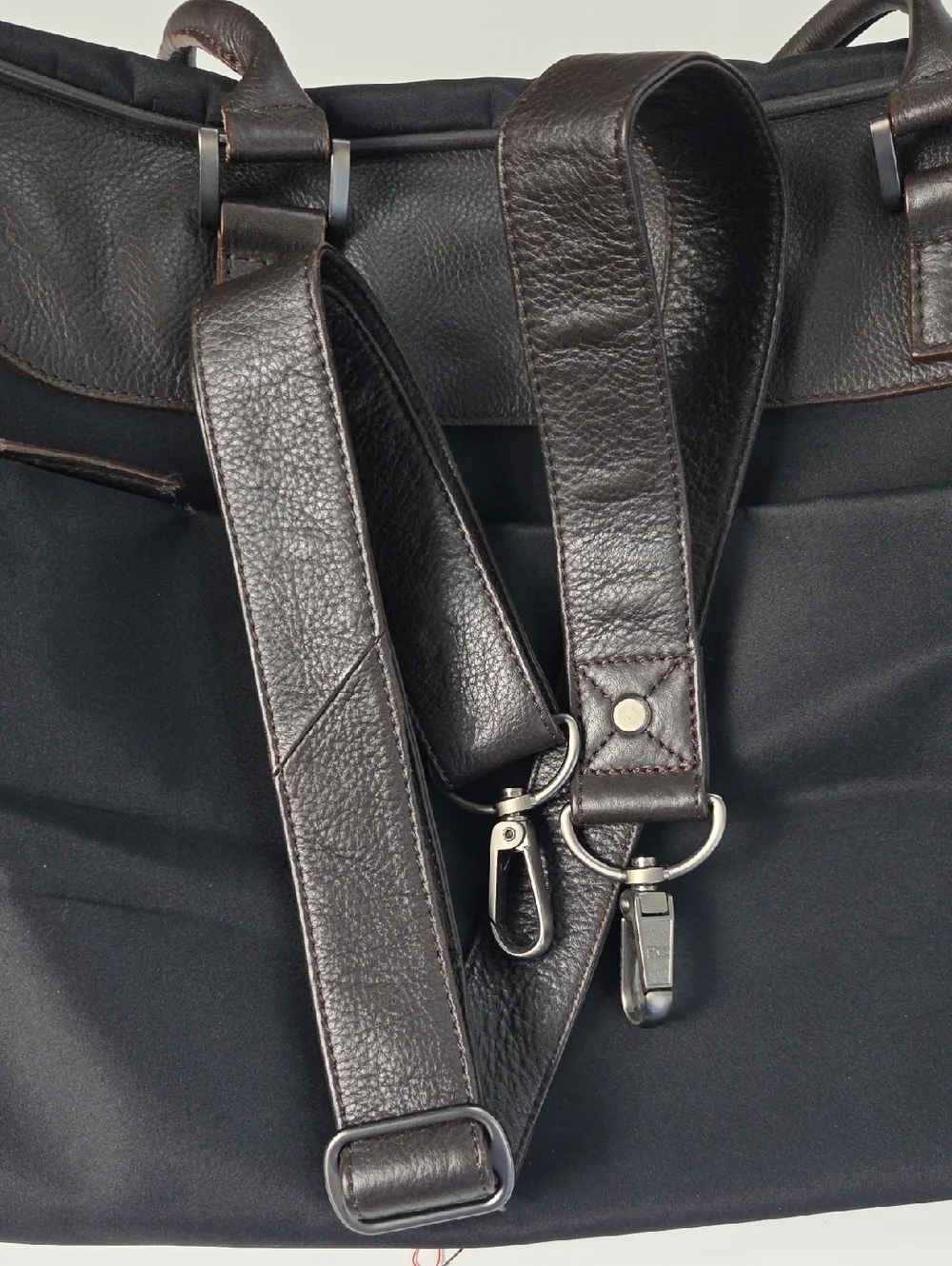 Kenneth Cole Black Nylon Weekender With Brown Leather Trim and Detachable Strap